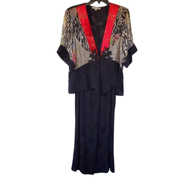 Vintage Spencer Alexis Womens M/L Maxi Dress Jacket Set Asian Inspired Patchwork - Picture 1 of 16